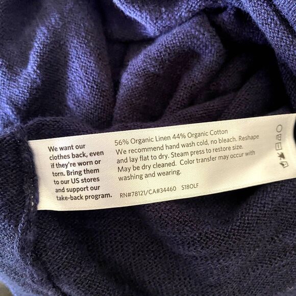 Eileen Fisher Slub Knit Boxy Tee Organic Linen Cotton Blend Navy Blue Size MP - Picture 4 of 4